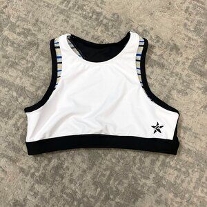 Rebel Cheer White/Mesh Stripe Sports Bra - SIZE YL 💛💙